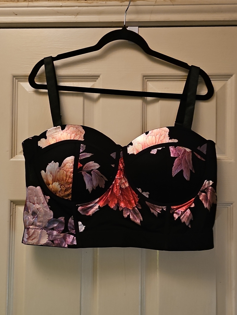 like an angel Black Strap Bustier Top with Cream Logo
